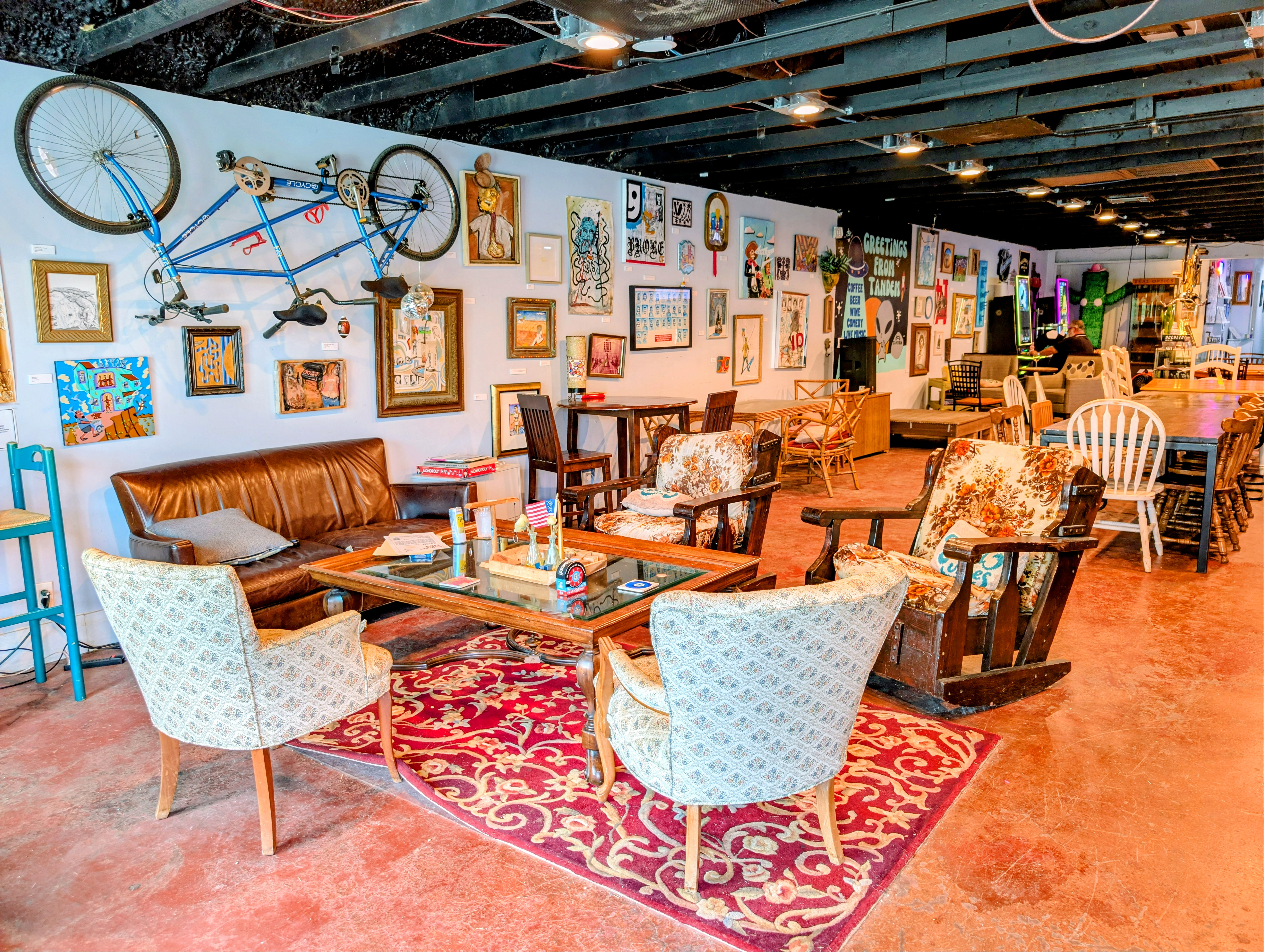 Lounge seating area at Tandem Coffee, Wine & Beer