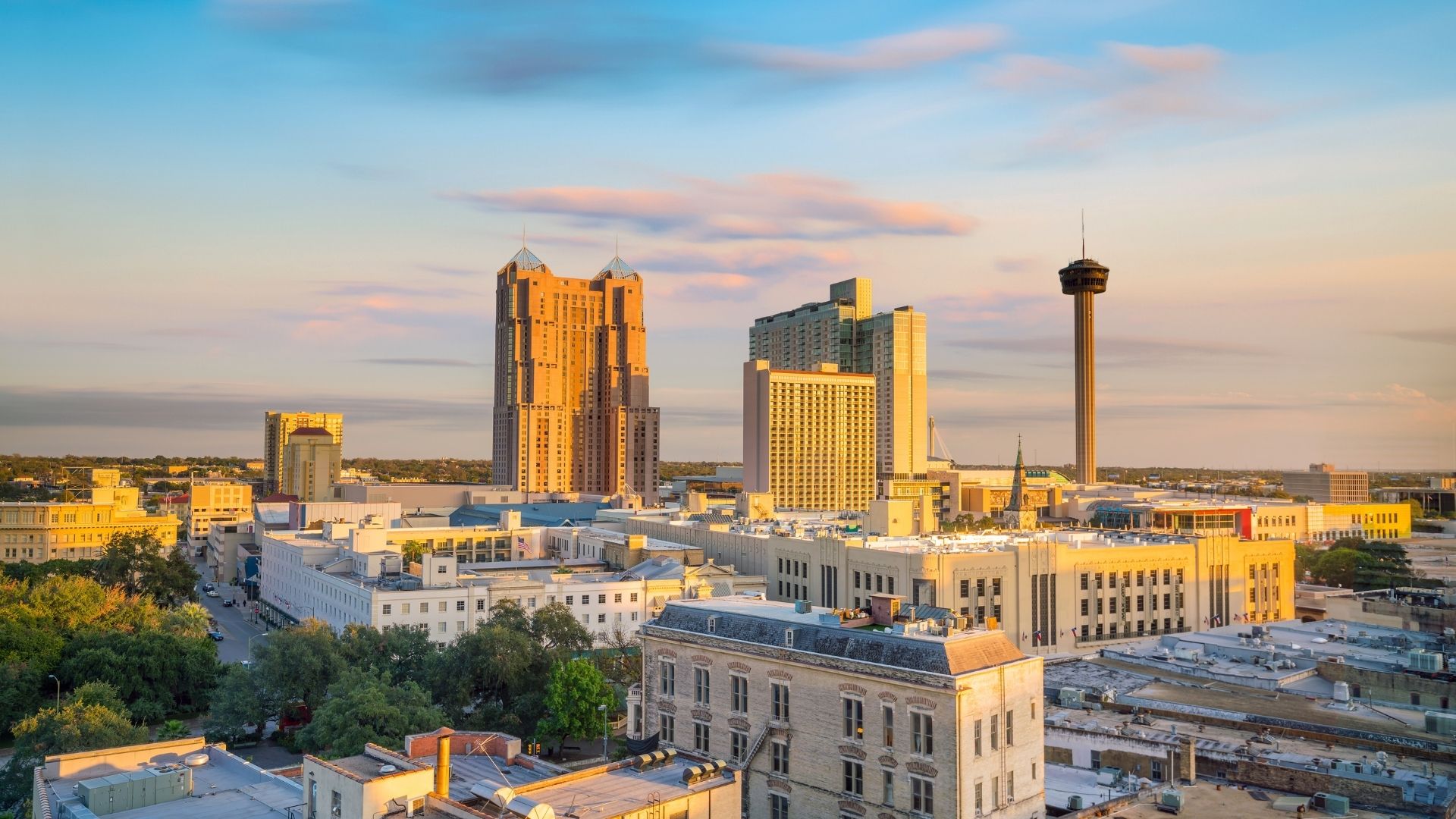 San Antonio skyline at sunset